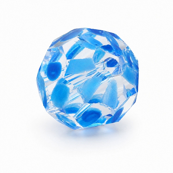Handpainted Blue Dot Faceted Clear 10mm Glass Bead PK1