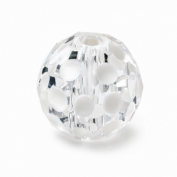 Clear Round Faceted White Spotted 10mm Glass Bead PK1