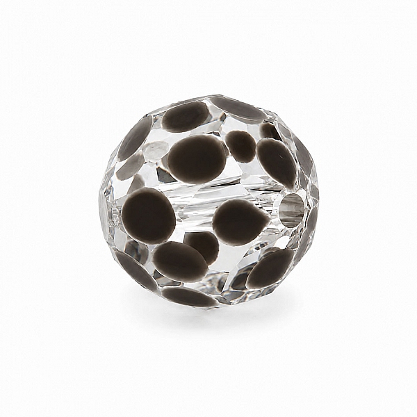 Grey Spotted Hand Painted 10mm Faceted Glass Bead PK1