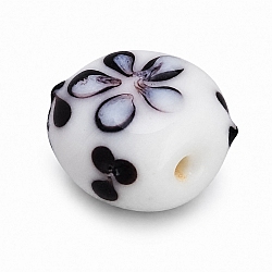 Black Flower Design Puff Square Glass Bead 16x9mm PK1
