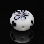 Black Flower Design Puff Square Glass Bead 16x9mm PK1
