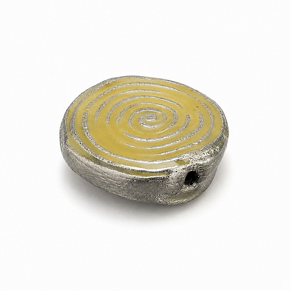 Enamelled Hypnotic Swirl Yellow Round Bead 19mm PK1
