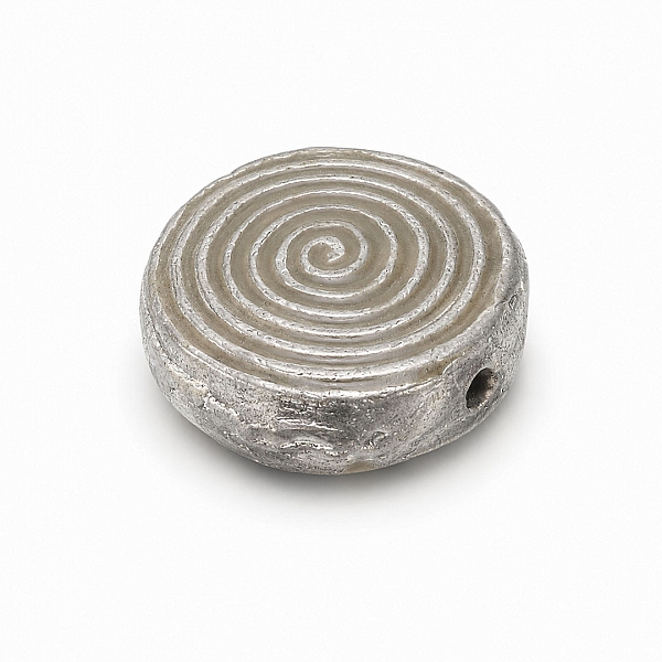 Enamelled Hypnotic Swirl Beige Round Metal Bead 19mm PK1
