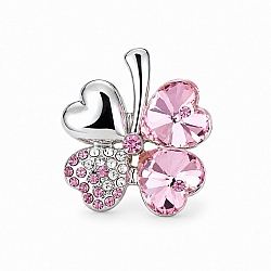 White Gold Plated Clover Pendant Pink Crystal Necklace