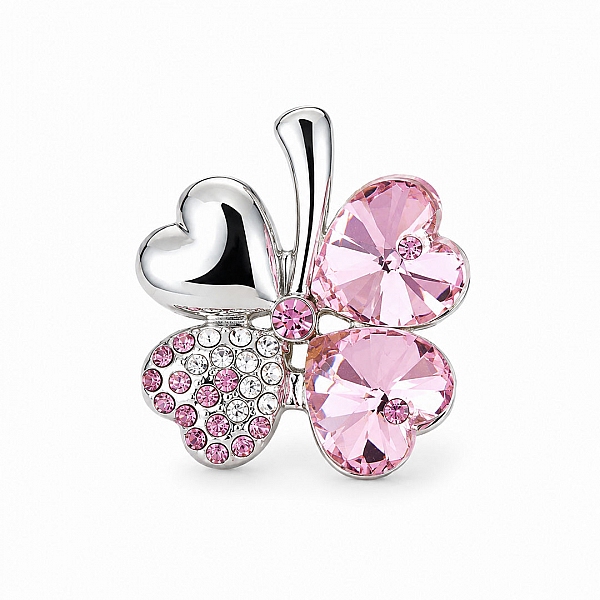 White Gold Plated Clover Pendant Pink Crystal Necklace