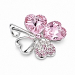 White Gold Plated Clover Pendant Pink Crystal Necklace
