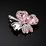 White Gold Plated Clover Pendant Pink Crystal Necklace