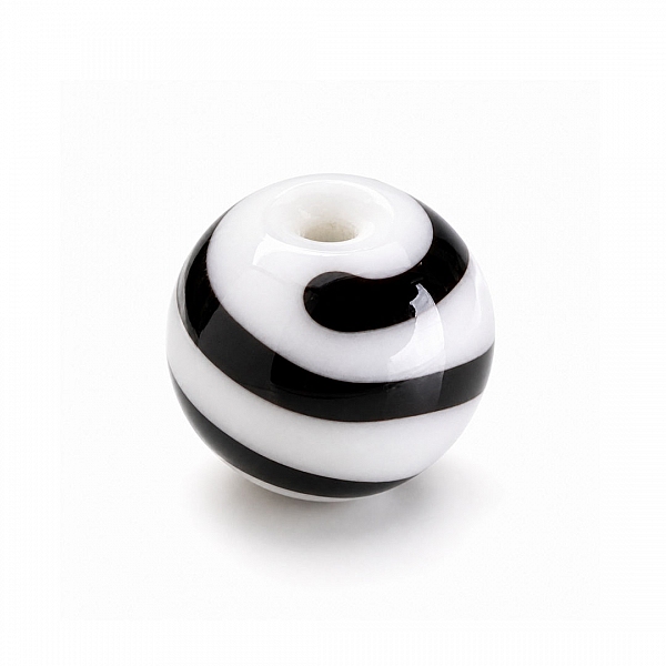 Spiral Pattern White Round Glass Bead 12mm PK1
