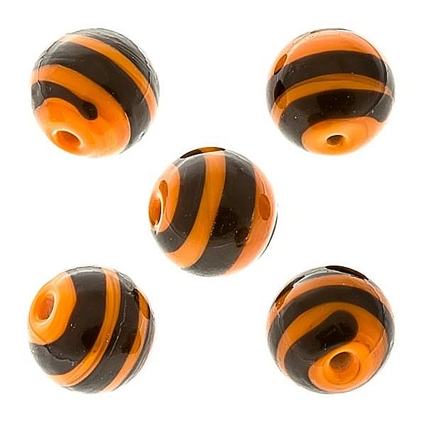 Spiral Pattern Orange Round Glass Bead 12mm PK5