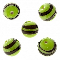 Spiral Pattern Green Round Glass Bead 12mm PK5