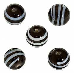 Spiral Pattern Black Round Glass Bead 12mm PK5