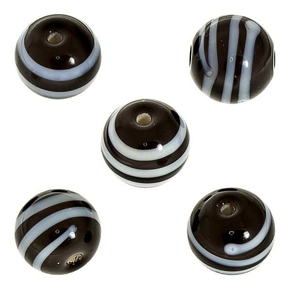 Spiral Pattern Black Round Glass Bead 12mm PK5