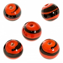 Spiral Pattern Red Round Glass Bead 12mm PK5