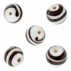 Spiral Pattern White Round Glass Bead 12mm PK5