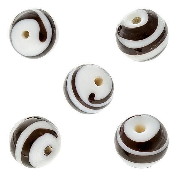 Spiral Pattern White Round Glass Bead 12mm PK5