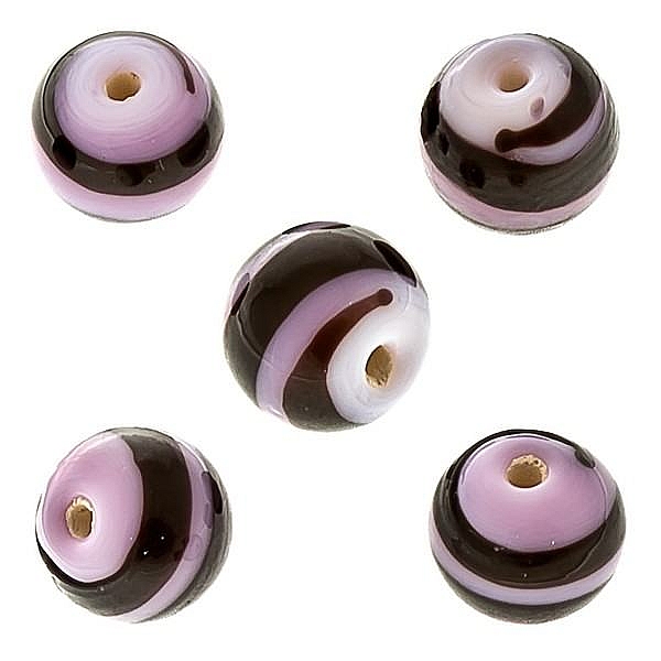 Spiral Pattern Lilac Round Glass Bead 12mm PK5