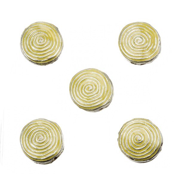 Enamelled Hypnotic Swirl Yellow Round Beads 19mm PK5