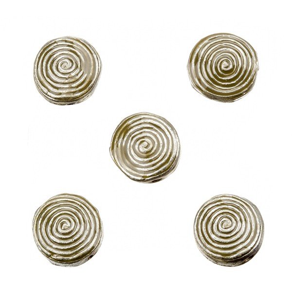 Enamelled Hypnotic Swirl Beige Round Metal Bead 19mm PK5