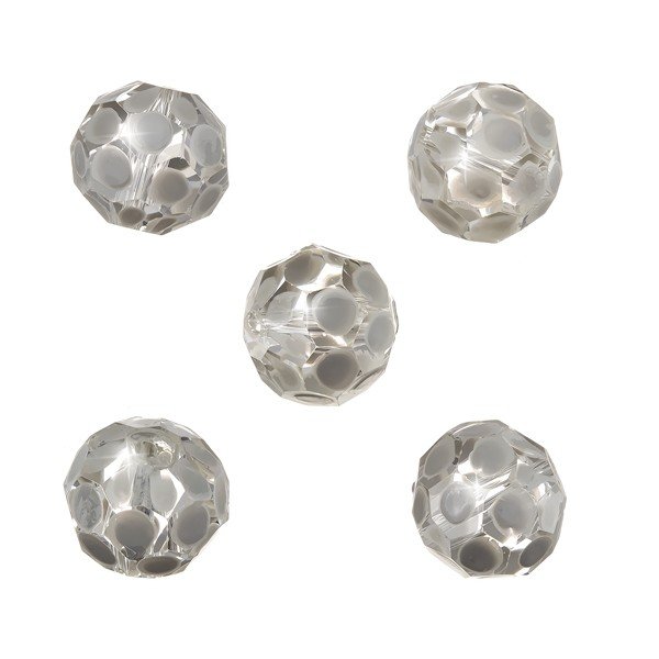 Grey Hand Painted Spotted 14mm Faceted Glass Beads PK5