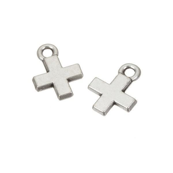 Small Antique Silver Cross Charm Pendants 15x11mm (PK2)