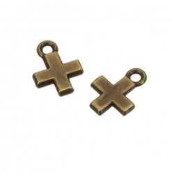 Small Antique Brass Cross Charm Pendants 15x11mm (PK2)