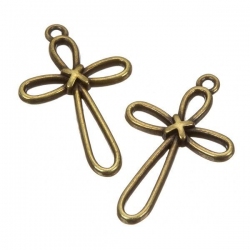 Antique Brass Cross Charm Pendants 22x35mm (PK2)