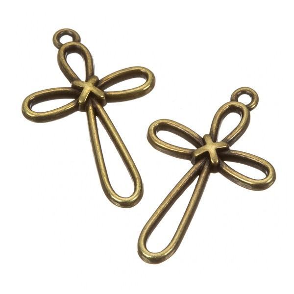 Antique Brass Cross Charm Pendants 22x35mm (PK2)