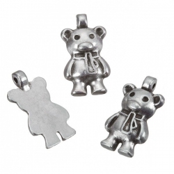 Antique Silver Teddy Bear Metal Charm Pendants 17mm PK3