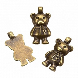 Antique Brass Teddy Bear Metal Charm Pendants 17mm PK3