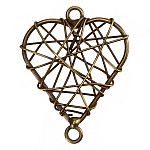 Antique Brass Wire Heart Metal Charm Pendants 38mm PK1