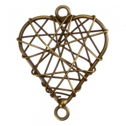 Antique Brass Wire Heart Metal Charm Pendants 38mm PK1