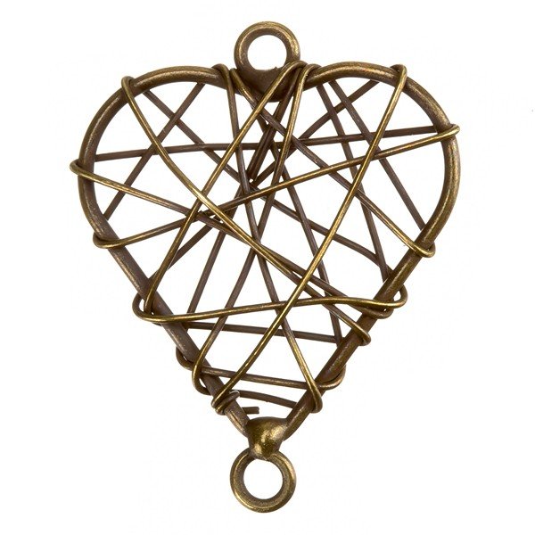 Antique Brass Wire Heart Metal Charm Pendants 38mm PK1