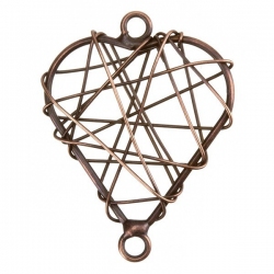 Antique Copper Wire Heart Metal Charm Pendants 38mm PK1