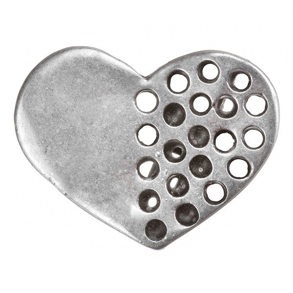 Antique Silver Cast Holed Heart Metal Charm Pendant PK1