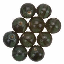 Transparent Dark Green Round Glass Beads 10mm PK10