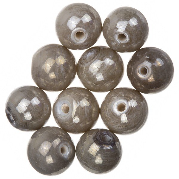 Shiny Metallic Grey Round Glass Beads 12mm PK10