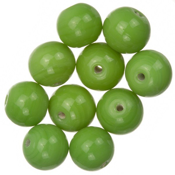 Shiny Light Green Round Glass Beads 12mm PK10