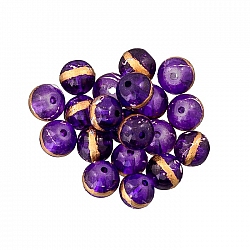 8mm Gold Striped Purple Painted Round Glass Beads PK20