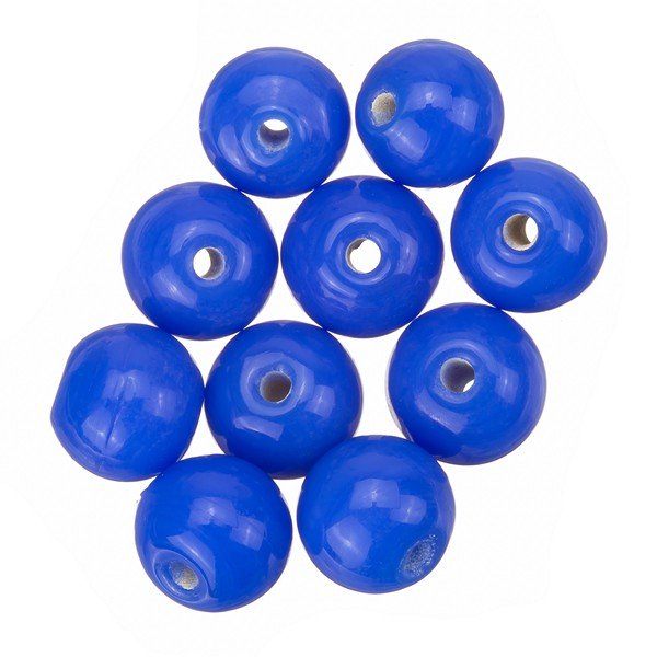 Shiny Opaque Blue Round Handmade Glass Beads 10mm PK10