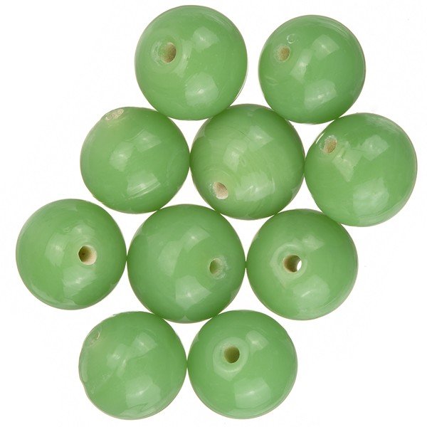 Shiny Opaque Light Green Round Glass Beads 12mm (PK10)