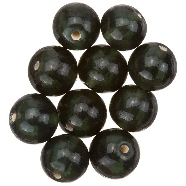 Transparent Dark Green Round Glass Beads 12mm (PK10)
