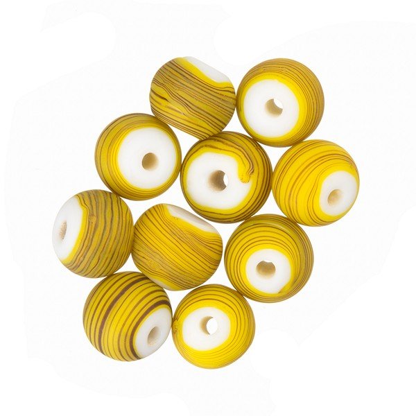 Matte Yellow Striped Round Glass Bead (8mm) - PK10