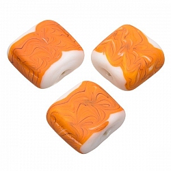 Wavy Matte Orange Square Glass Beads 18mm PK3