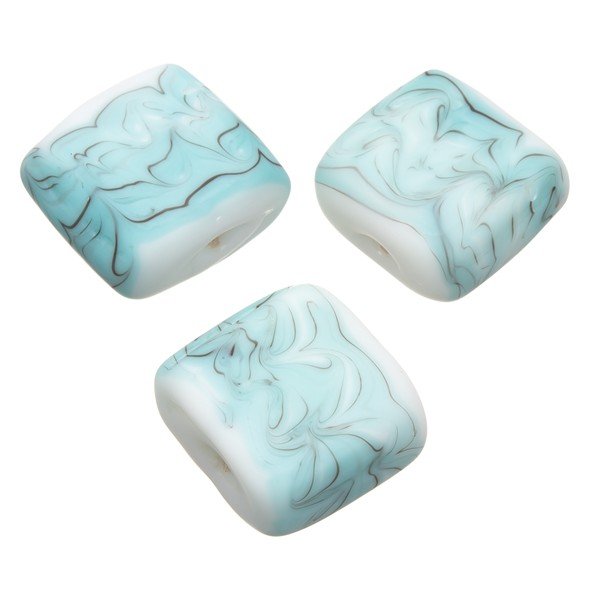 Wavy Matte Turquoise Square Glass Beads 18mm (PK3)