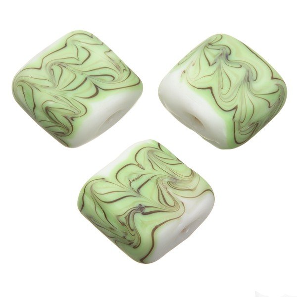 Wavy Matte Green Square Glass Beads 18mm PK3