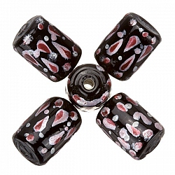 Hand Painted Black/Maroon Tube Glass Beads 9x14mm - PK5