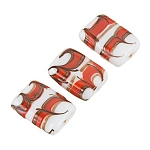White Rectangle Glass Beads Red/Gold Pattern 18x15mm PK3