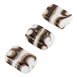 White Rectangle Glass Beads - Black/Gold Pattern 18x15mm