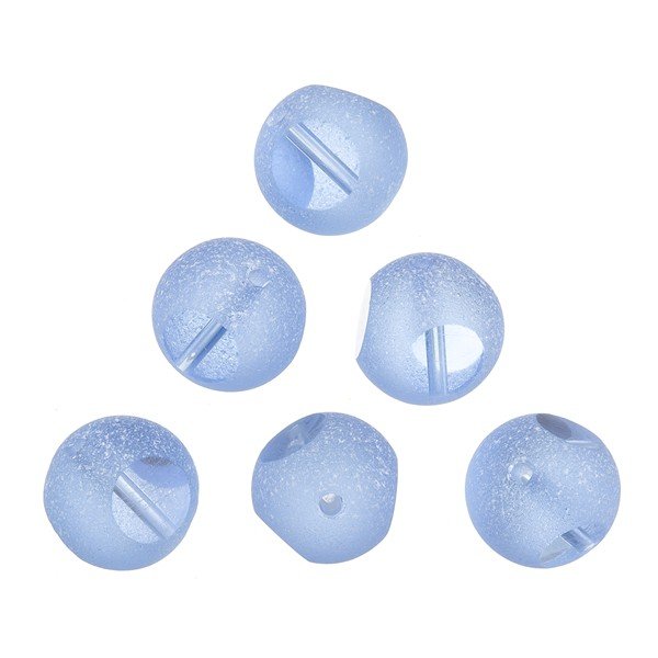 Frosted Trans. Sliced Blue Round Glass Beads 12mm PK6
