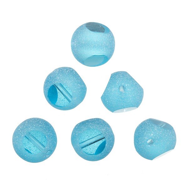 Frosted Trans. Sliced Turquoise Round Glass Beads 12mm